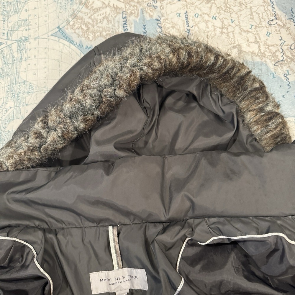 Andrew Marc New York Faux Fur Trimmed Hooded Down Puffer Parka Jacket Gray XL - Picture 13 of 16